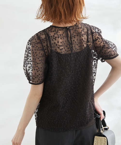 ROPE' PICNIC(ロペピクニック)の「洗える/SETアイテム/チュール刺繍フラワーブラウス(シャツ/ブラウス・レディース・チャコールグレー/キナリ・38)」の1枚目の写真