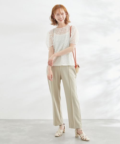 ROPE' PICNIC(ロペピクニック)の「洗える/SETアイテム/チュール刺繍フラワーブラウス(シャツ/ブラウス・レディース・チャコールグレー/キナリ・38)」の3枚目の写真