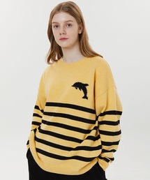 【WaiKei 】ビッグドルフィン ロゴ ストライプ クルーネック ニット / Big dolphin logo stripe crew neck knit