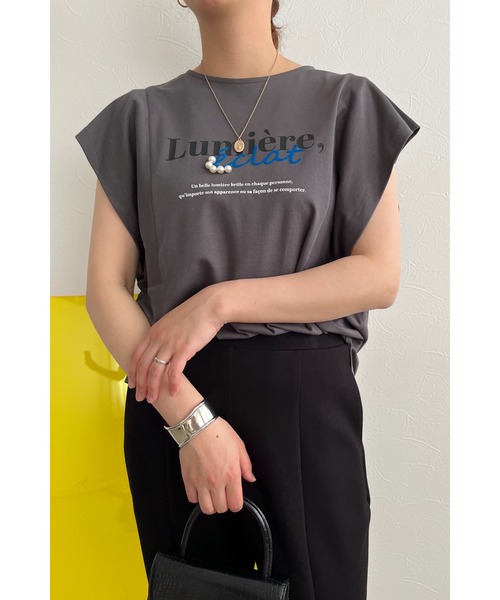 palm RICHE(ポームリシュ)の「プリントパール肩タックTシャツ(Tシャツ/カットソー・レディース・ブラック/オフホワイト/チャコールグレー・M)」の3枚目の写真