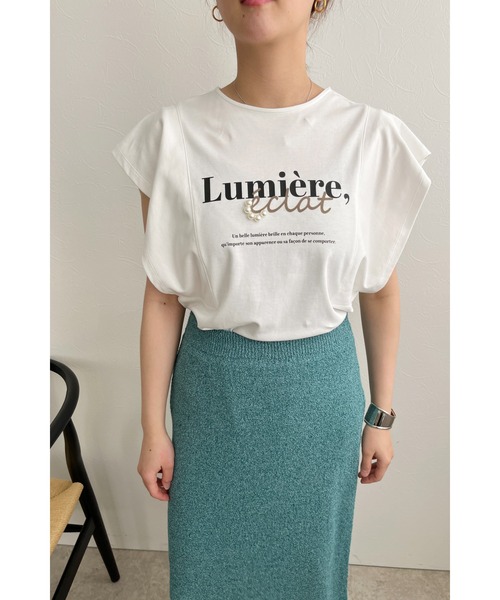 palm RICHE(ポームリシュ)の「プリントパール肩タックTシャツ(Tシャツ/カットソー・レディース・ブラック/オフホワイト/チャコールグレー・M)」の6枚目の写真