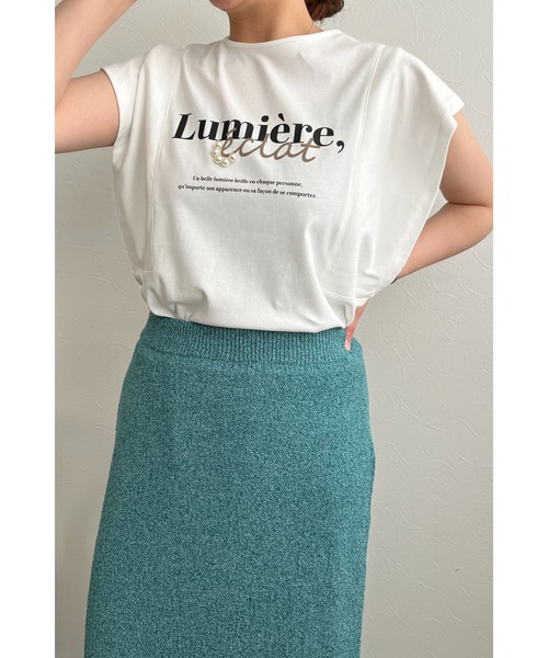 palm RICHE(ポームリシュ)の「プリントパール肩タックTシャツ(Tシャツ/カットソー・レディース・ブラック/オフホワイト/チャコールグレー・M)」の7枚目の写真