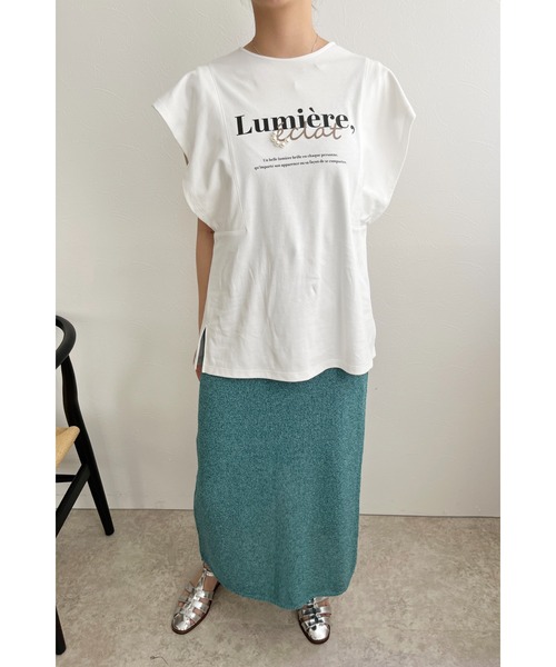 palm RICHE(ポームリシュ)の「プリントパール肩タックTシャツ(Tシャツ/カットソー・レディース・ブラック/オフホワイト/チャコールグレー・M)」の8枚目の写真