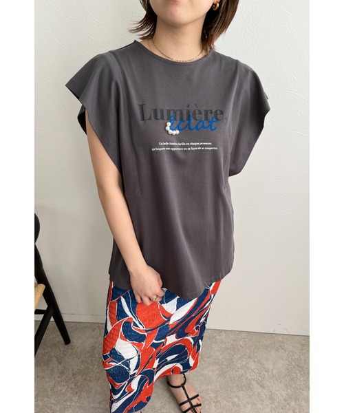 palm RICHE(ポームリシュ)の「プリントパール肩タックTシャツ(Tシャツ/カットソー・レディース・ブラック/オフホワイト/チャコールグレー・M)」の11枚目の写真