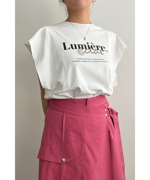 palm RICHE(ポームリシュ)の「プリントパール肩タックTシャツ(Tシャツ/カットソー・レディース・ブラック/オフホワイト/チャコールグレー・M)」の12枚目の写真