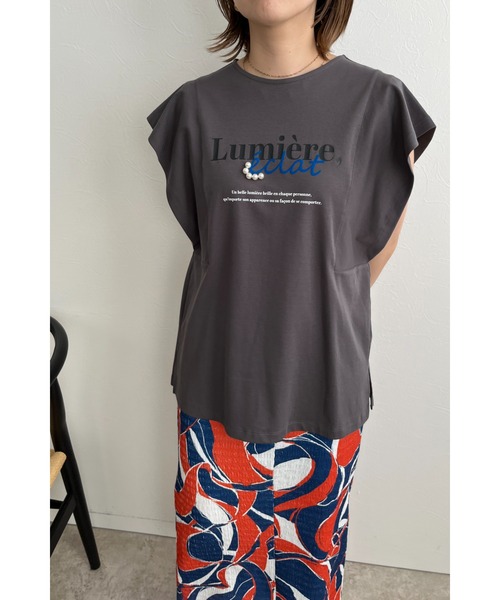 palm RICHE(ポームリシュ)の「プリントパール肩タックTシャツ(Tシャツ/カットソー・レディース・ブラック/オフホワイト/チャコールグレー・M)」の14枚目の写真
