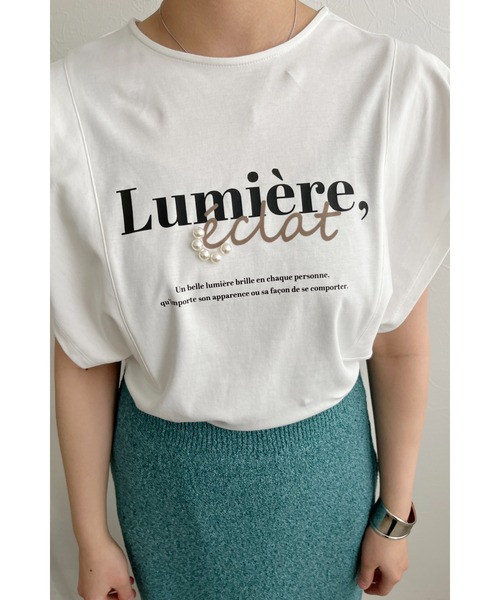 palm RICHE(ポームリシュ)の「プリントパール肩タックTシャツ(Tシャツ/カットソー・レディース・ブラック/オフホワイト/チャコールグレー・M)」の13枚目の写真