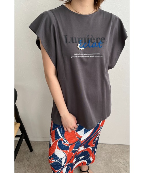 palm RICHE(ポームリシュ)の「プリントパール肩タックTシャツ(Tシャツ/カットソー・レディース・ブラック/オフホワイト/チャコールグレー・M)」の16枚目の写真