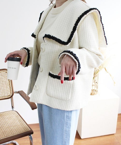 MODE ROBE(モードローブ)の「配色セーラーカラージャケット(テーラードジャケット・レディース・アイボリー/ブラック・FREE)」の2枚目の写真