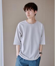 green label relaxing（グリーンレーベルリラクシング）の「【WEB限定】グリッティー ジャカード ノーカラー ５分袖 Tシャツ カットソー（Tシャツ/カットソー）」