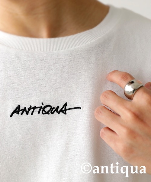 antiqua（アンティカ）の「綿100%バスク生地刺繍ロゴTシャツ（Tシャツ/カットソー・レディース・ブラック/ホワイト・ML/LXL）」の17枚目の写真