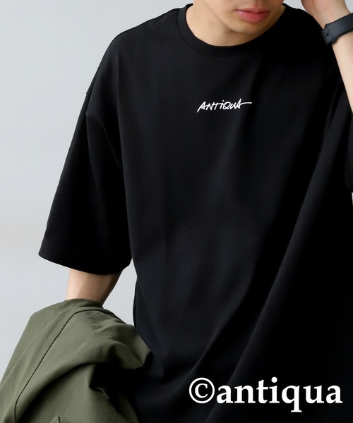 antiqua（アンティカ）の「綿100%バスク生地刺繍ロゴTシャツ（Tシャツ/カットソー・レディース・ブラック/ホワイト・ML/LXL）」の13枚目の写真