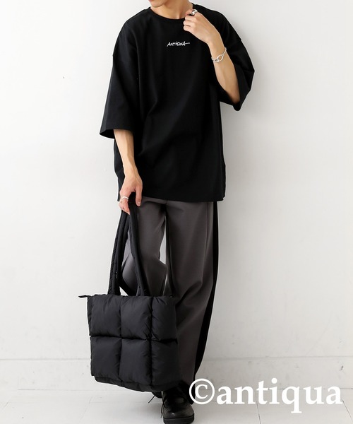 antiqua（アンティカ）の「綿100%バスク生地刺繍ロゴTシャツ（Tシャツ/カットソー・レディース・ブラック/ホワイト・ML/LXL）」の7枚目の写真