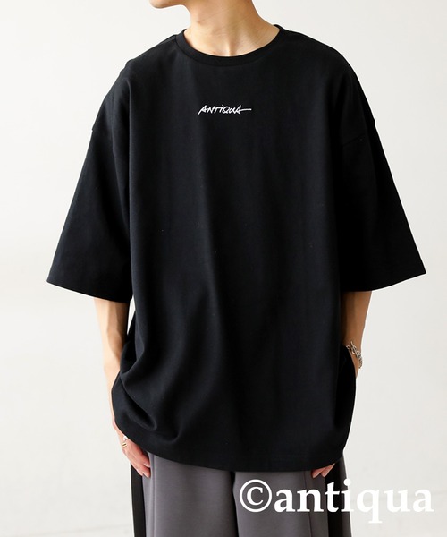 antiqua（アンティカ）の「綿100%バスク生地刺繍ロゴTシャツ（Tシャツ/カットソー・レディース・ブラック/ホワイト・ML/LXL）」の19枚目の写真