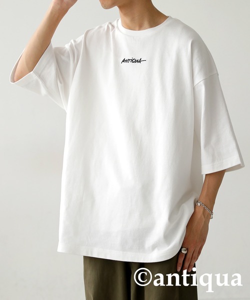 antiqua（アンティカ）の「綿100%バスク生地刺繍ロゴTシャツ（Tシャツ/カットソー・レディース・ブラック/ホワイト・ML/LXL）」の11枚目の写真