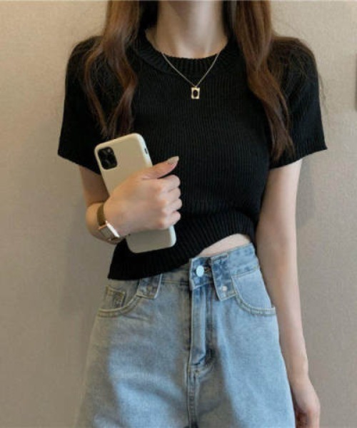 ARCHIVER（アーカイバ）の「【Bl】 [IZU] 半袖ニットソー（Tシャツ/カットソー・レディース・ブルー/グリーン/ホワイト/ブラック/ピンク・FREE）」の3枚目の写真