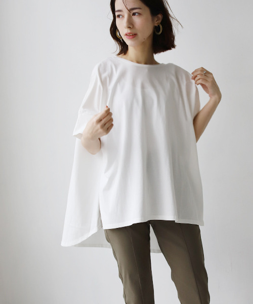 REAL CUBE（リアルキューブ）の「接触冷感サイドスリットオーバードルマンTシャツ（Tシャツ/カットソー・レディース・ブラック/オフホワイト/キャメル・FREE）」の10枚目の写真