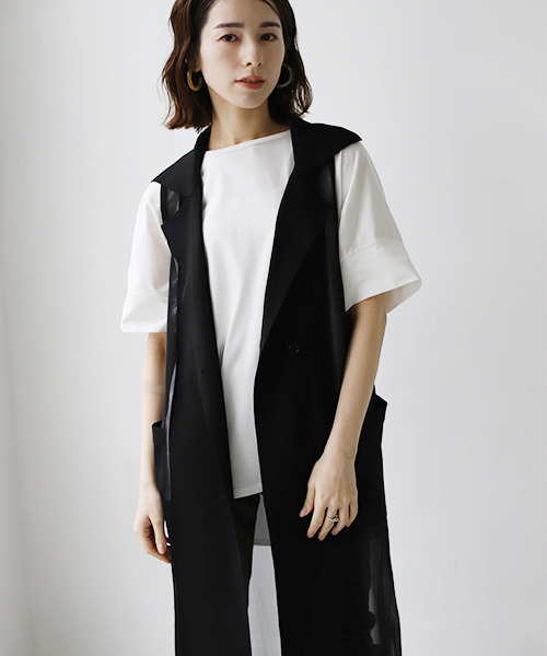 REAL CUBE（リアルキューブ）の「接触冷感サイドスリットオーバードルマンTシャツ（Tシャツ/カットソー・レディース・ブラック/オフホワイト/キャメル・FREE）」の6枚目の写真