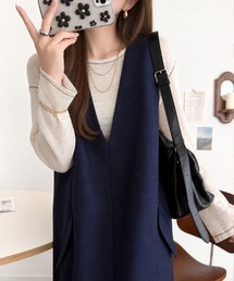 １枚でサマになる！上品リラクシーstyle。ポケット付 Vネック ワンピース(ロング丈)