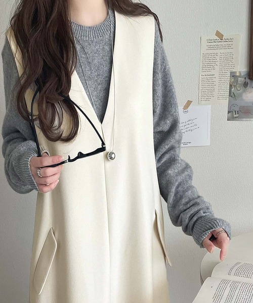 classicalelf（クラシカルエルフ）の「１枚でサマになる！上品リラクシーstyle。ポケット付 Vネック ワンピース(ロング丈)（ワンピース・レディース・モカ/ブラック/チャコールグレー/アイボリー/ベージュ/ネイビー・X-LARGE/MEDIUM/LARGE/SMALL）」の20枚目の写真