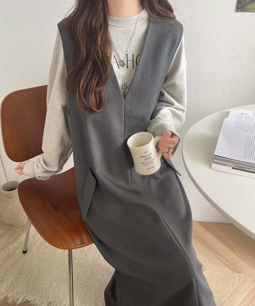 classicalelf（クラシカルエルフ）の「１枚でサマになる！上品リラクシーstyle。ポケット付 Vネック ワンピース(ロング丈)（ワンピース・レディース・モカ/ブラック/チャコールグレー/アイボリー/ベージュ/ネイビー・X-LARGE/MEDIUM/LARGE/SMALL）」の22枚目の写真