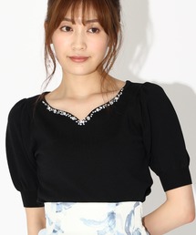 ■2023春夏新作■フラワービジューパフ袖ニット/MM328302