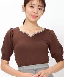 ■2023春夏新作■フラワービジューパフ袖ニット/MM328302