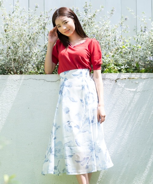 MISCH MASCH（ミッシュマッシュ）の「■2023春夏新作■フラワービジューパフ袖ニット/MM328302（ニット/セーター・レディース・ホワイト/ブラック/ベージュ/レッド/モカ/ワイン・M）」の7枚目の写真