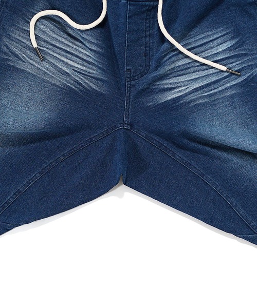 SOMEDIFF(サムディフ)の「【SOMEDIFF】カットデニムクロップドジョガーパンツ メンズ スウェットデニムパンツ イージーパンツ ジャージ 無地 ブラック系 春服 夏服(スウェットパンツ・メンズ・インディゴブルー/ブラック/ブルー・M/L/XL/XXL)」の5枚目の写真