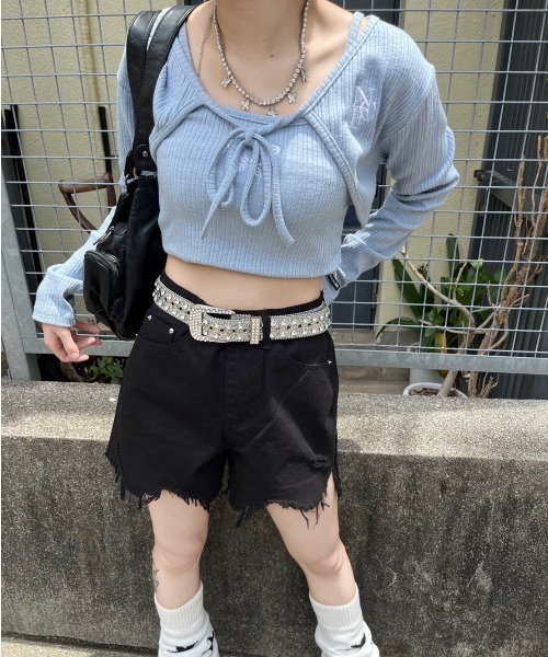 ダメージコーティングデニム ダメージ ハーフパンツ パンク