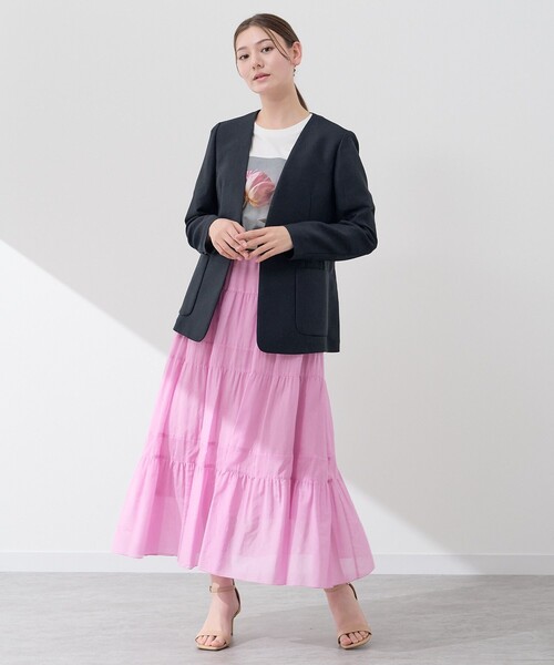 【美品】ANAYI カラミノーカラージャケット セール】カラミノーカラーVネックジャケット（ノーカラー