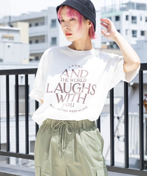 PBLIM(ページボーイリム)の「PBLIM/ユーズドテイストロゴT(Tシャツ/カットソー・レディース・オレンジ/オフホワイト/ブラック・MEDIUM/LARGE)」の2枚目の写真