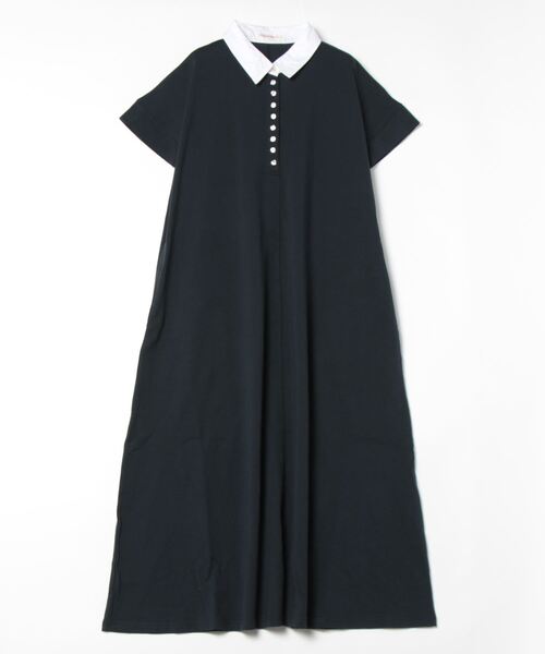 PREFERIR（プレフェリール）の「白襟 シャツ カットソー ロングワンピース（シャツワンピース・レディース・チャコールグレー/ブラック/ネイビー・MEDIUM/LARGE）」の3枚目の写真