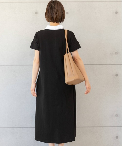 PREFERIR（プレフェリール）の「白襟 シャツ カットソー ロングワンピース（シャツワンピース・レディース・チャコールグレー/ブラック/ネイビー・MEDIUM/LARGE）」の7枚目の写真