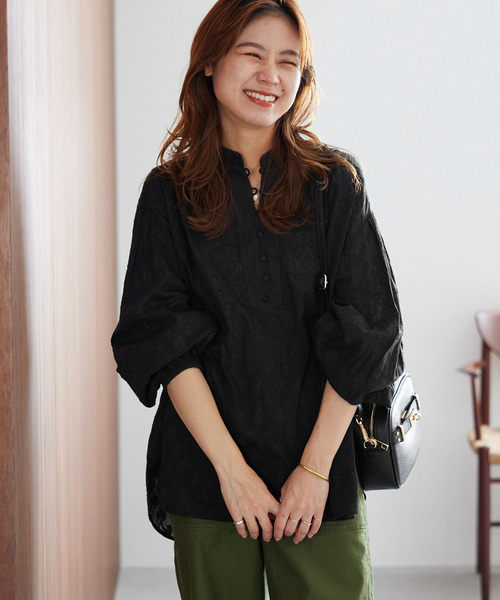 JOURNAL STANDARD relume(ジャーナルスタンダード レリューム)の「《追加4》コットンジャガードギャザーブラウス(シャツ/ブラウス・レディース・ホワイト/ブラック・FREE)」の2枚目の写真