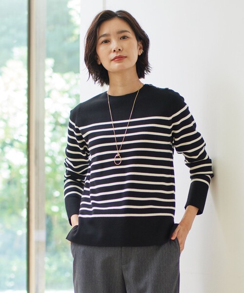 J.PRESS Ladies(J.プレス レディス)の「【洗える】VIS/PE MILANO ボーダー ニット(ニット/セーター・レディース・ブラック系1/ベージュ系1/ダルブルー系1/ワイン系1・SMALL)」の2枚目の写真