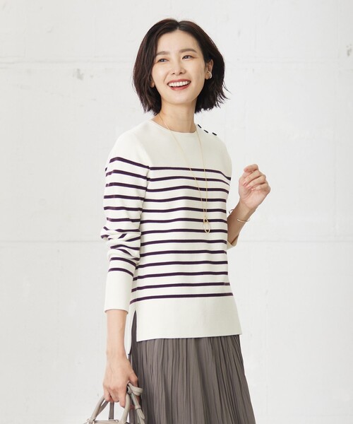 J.PRESS Ladies(J.プレス レディス)の「【洗える】VIS/PE MILANO ボーダー ニット(ニット/セーター・レディース・ブラック系1/ベージュ系1/ダルブルー系1/ワイン系1・SMALL)」の4枚目の写真