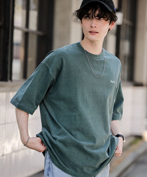 SIGNAL SPORTS（シグナルスポーツ）の「【SIGNAL SPORTS】ワンポイント刺繍/ピグメントTシャツ（Tシャツ/カットソー・メンズ・グリーン/スミクロ/イエロー・LARGE/MEDIUM）」の3枚目の写真