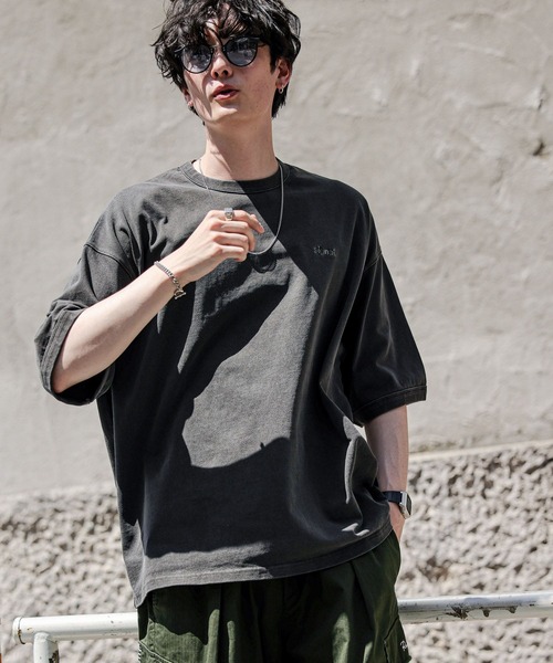 SIGNAL SPORTS（シグナルスポーツ）の「【SIGNAL SPORTS】ワンポイント刺繍/ピグメントTシャツ（Tシャツ/カットソー・メンズ・グリーン/スミクロ/イエロー・LARGE/MEDIUM）」の7枚目の写真