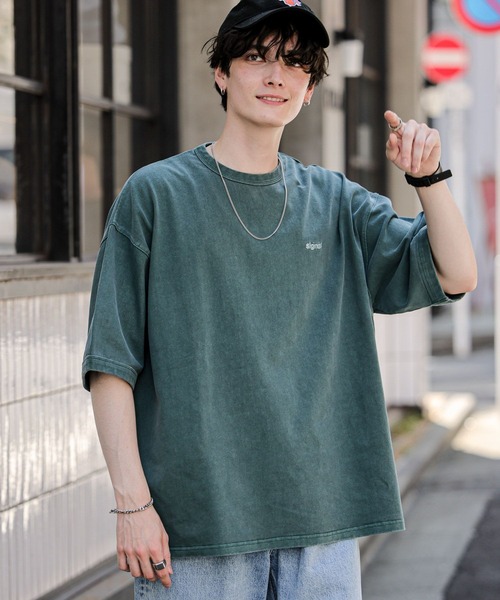 SIGNAL SPORTS（シグナルスポーツ）の「【SIGNAL SPORTS】ワンポイント刺繍/ピグメントTシャツ（Tシャツ/カットソー・メンズ・グリーン/スミクロ/イエロー・LARGE/MEDIUM）」の16枚目の写真