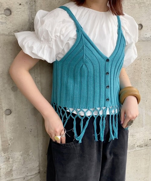 KBF（ケイビーエフ）の「フリンジニットビスチェ（その他トップス・レディース・ブルー系その他/ベージュ/ネイビー・ONE）」の7枚目の写真