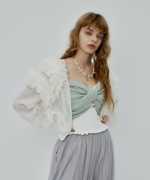 J1U by LA BELLE ETUDE | ファーショルダーシースルーニットショートカーディガン(カーディガン/ボレロ)