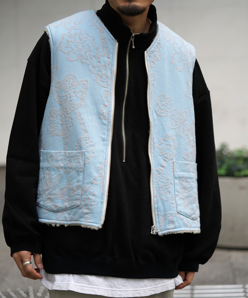 URU（ウル）の「【URU / ウル】CUT JACQUARD ZIP UP VEST（その他アウター・メンズ・ブルー系その他・3）」の4枚目の写真
