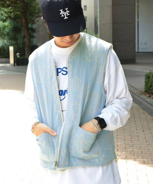 URU（ウル）の「【URU / ウル】CUT JACQUARD ZIP UP VEST（その他アウター・メンズ・ブルー系その他・3）」の6枚目の写真