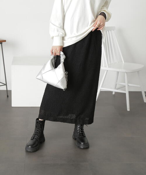 FREE'S MART（フリーズマート）の「◆フェザーシフォンナロースカート（スカート・レディース・ブラック/ホワイト・SMALL/MEDIUM）」の4枚目の写真