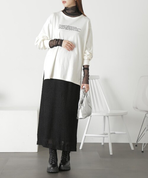 FREE'S MART（フリーズマート）の「◆フェザーシフォンナロースカート（スカート・レディース・ブラック/ホワイト・SMALL/MEDIUM）」の6枚目の写真