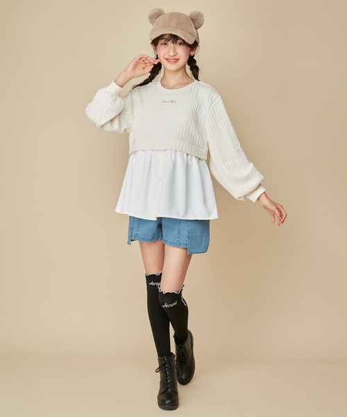 JENNI love(ジェニィラブ)の「ジャガードニットドッキングトップス(ニット/セーター・キッズ・サックスブルー/チャコールグレー/オフホワイト・130cm/140cm/150cm/160cm)」の5枚目の写真