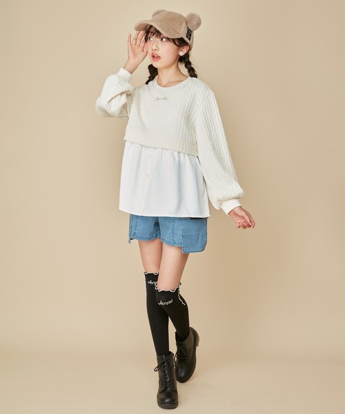 JENNI love(ジェニィラブ)の「ジャガードニットドッキングトップス(ニット/セーター・キッズ・サックスブルー/チャコールグレー/オフホワイト・130cm/140cm/150cm/160cm)」の9枚目の写真