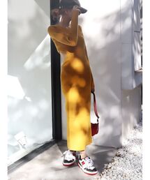 ウエストオープンロングニットワンピース