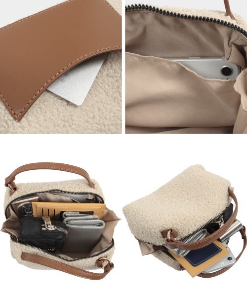 KOBE LETTUCE（コウベレタス）の「[ 選べる2素材 ] 2ハンドルミニバッグ（ハンドバッグ・レディース・ベージュ系/グレー系/ブラック系1/ホワイト系/ブラック系・FREE）」の8枚目の写真